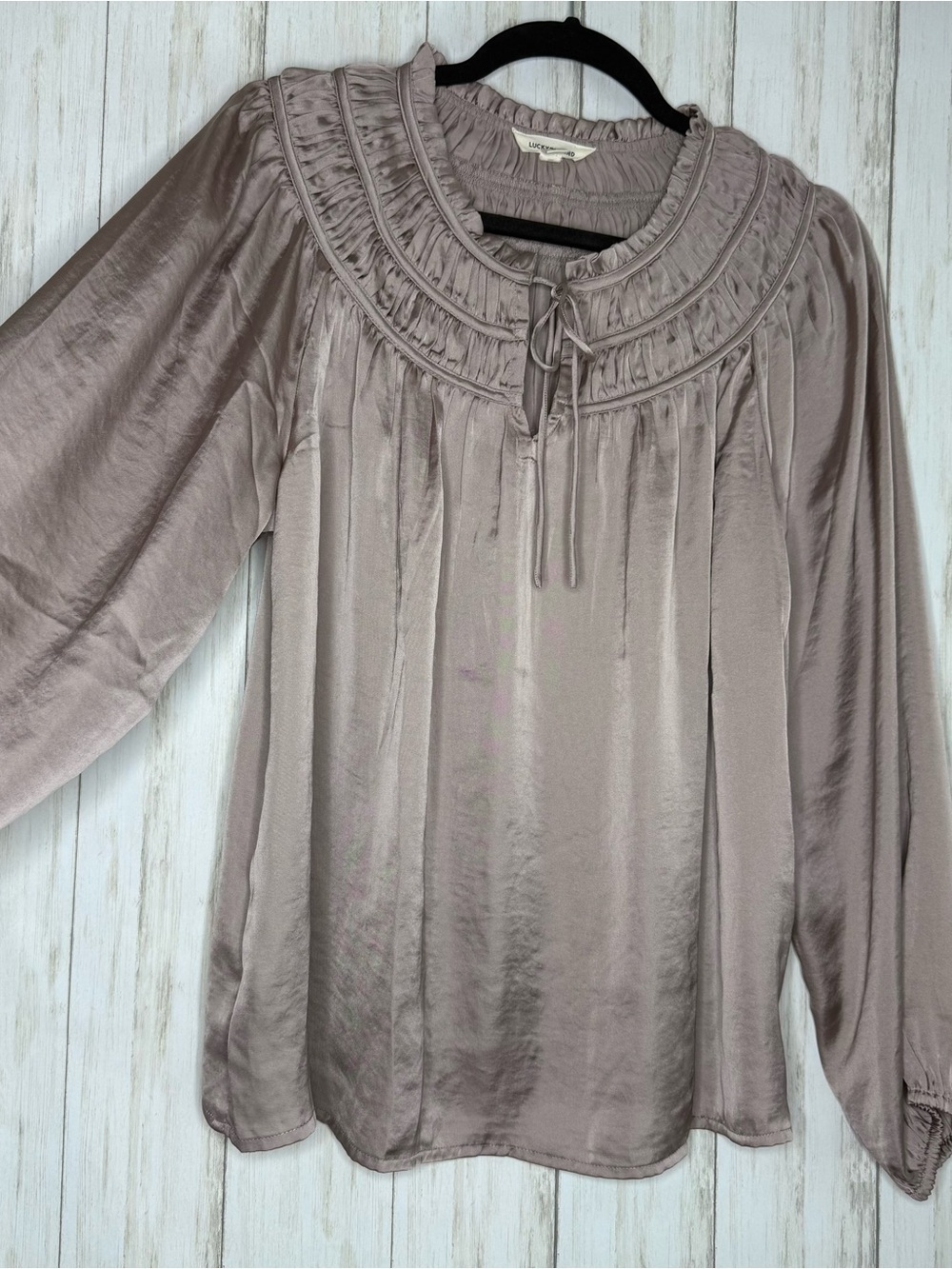 Lucky Brand NWT Silky Mauve Ruffled Tie-Neck Blouse Medium